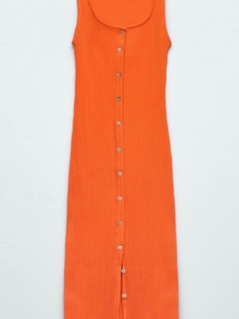Zara Orange Ribbed Button-Front Maxi Dress